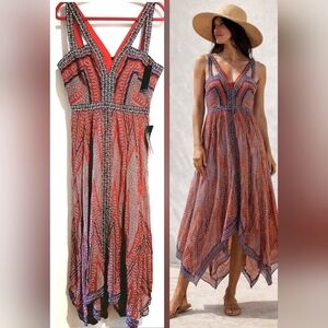 NEW BCBG Maxazaria Women's SILK Dress Aba POPPY red MAXI Flowy V-neck NWT sz 12